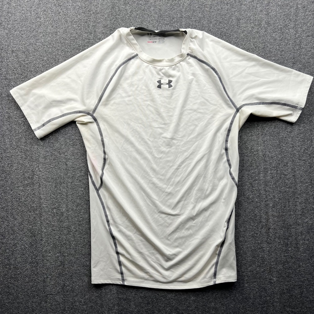 Under Armour Compression Shirt Womens Large White HeatGear Short Sleeve 3104
